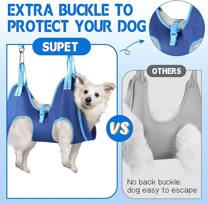 Supet Dog Grooming Hammock, Dog Hanging Harness for Nail Trimming Doorframe, Pet Holder Restraint for Clipping Nails, Pet Hoist Sling for Cutting Nails, Ear & Eye Cleaning, Medicine at Home (M)