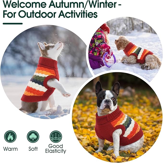 Kuoser Dog Sweater, Pet Cable Knitted Pullover Puppy Warm Clothes, Doggy Turtleneck Classic Knitwear Soft Thickening Doggie Outfit, Cold Weather Thermal Wear for Large Size Dogs, Red 2XL