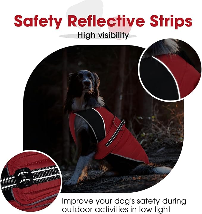 Nanaki Small Dog Coat for Winter Waterproof, Warm Fleece Lining Furry Collar Dog Jacket with Leash Hole, Reflective Adjustable Cold Weather Puppy Jacket Vest, Pullover Pet Snow Suit Male Female,Red S