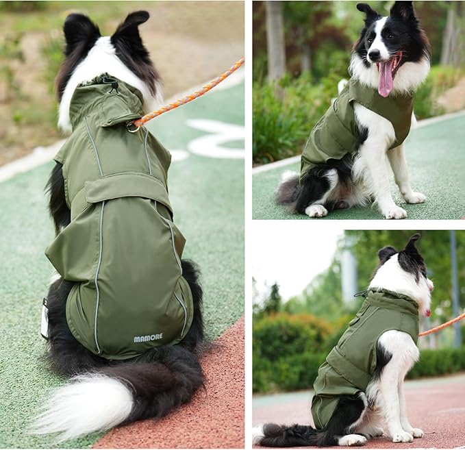 Waterproof Dog Raincoat, Adjustable Lightweight Dog Rain Jacket with Reflective Strip Leash Hole for Small Medium Large Dogs (Green, X-Small(4-9lb))