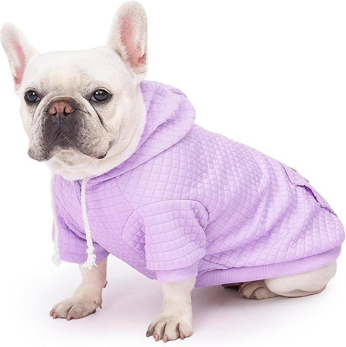 2 Pack Dog Hoodie Sweaters for Small Medium Dogs Warm Dog Clothes for Large Dogs Soft Waffle-Like Laminated Sweatshirt Bulldog (Pink+Purple, L (Back: 19",Chest: 28", Neck: 17.5"))