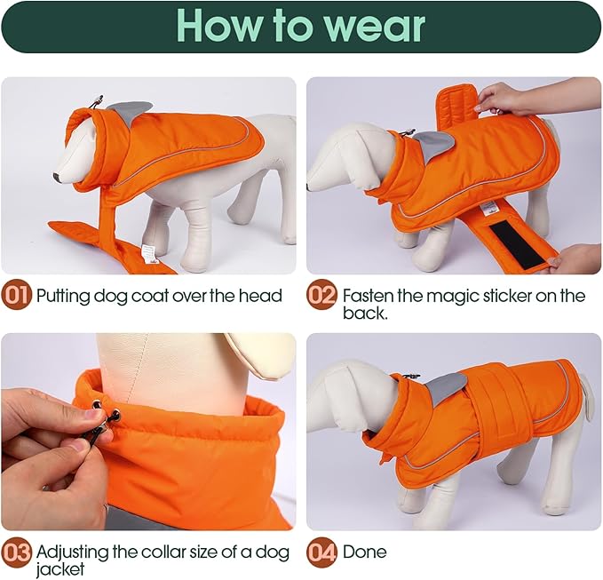 Kuoser Dog Jacket, Dog Coats for Large Dogs, Winter Waterproof Big Doggie Vest, Reflective Dogs Cold Weather Coat, Windproof Turtleneck Pet Puffer Jacket Snowsuit Clothes with Harness Hole