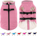 Dogcheer Dog Coat with Harness, Waterproof Dog Jacket Adjustable Winter Coat with Zipper, Christmas Puppy Snow Jacket Fleece Sweater for Small Medium Large Dogs - Light Pink 2XL