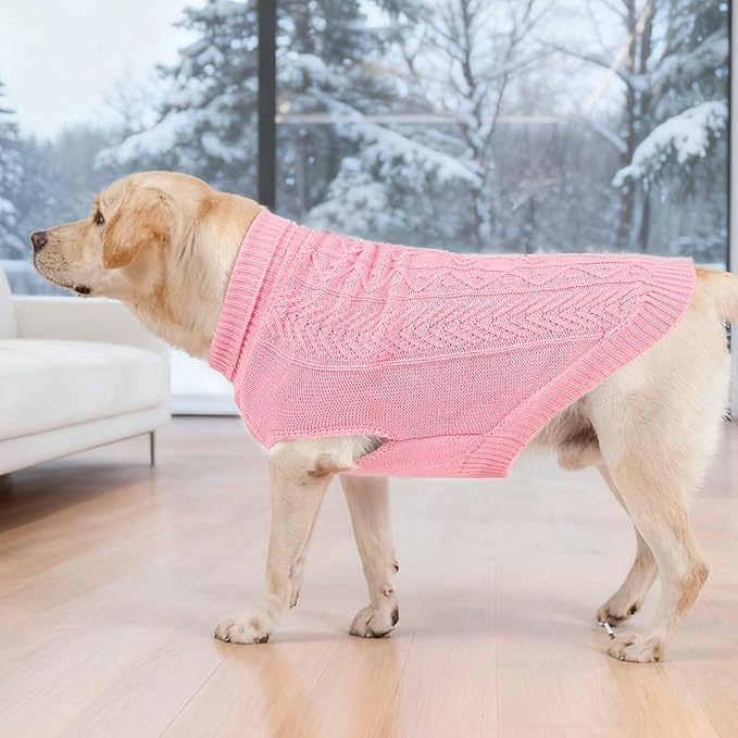 PUPTECK Dog Sweater, Turtleneck Warm Knitted Pullover Coat, Thick Cable Knitwear Clothes in Winter, Pet Apparel Outfits for Small Medium Dogs, for Cold Weather Indoor & Outdoor, Pink S