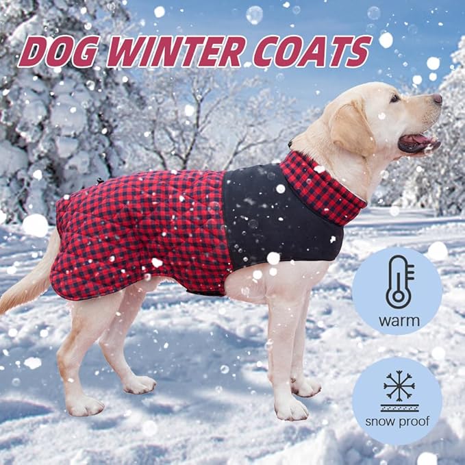 Dog Jackets for Winter, Reversible Dog Coat Windproof Waterproof Jackets for Cold Weather, British Style Plaid Coats Warm Vest for Small Medium Large Dogs (RED, 4XL)
