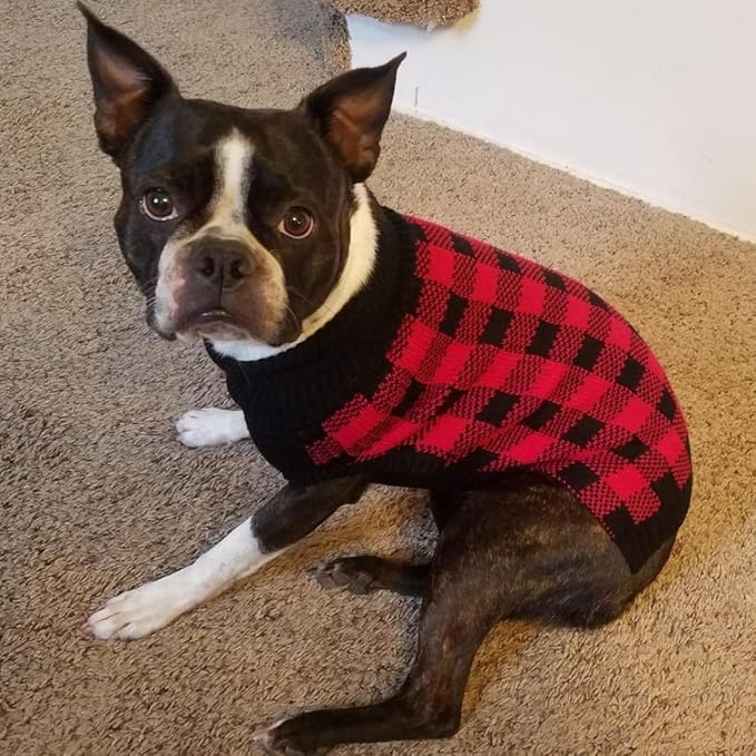 PUPTECK Dog Sweaters for Large Medium Small Dogs - Fall Classic Plaid Style Puppy Holiday Winter Coat Clothes Warm