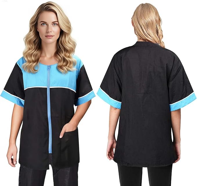 Noverlife Pet Grooming Jacket with Zipper, Large Size, Lightweight Hair Repellent Shirt Style Pet Groomer Smock for Dog Cat Grooming Pet Bath, Hair Salon Barber Hairdresser Work Clothes