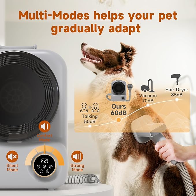 BONJELA Pet Grooming Vacuum and Dryer for Dogs with 3L Large Canister, Dog Grooming Vacuum Able to Store All Attachments, Powerful 15000Pa Suction Dog Vacuum for Shedding Grooming, Grey