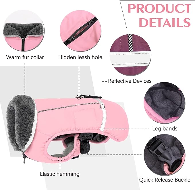 QBLEEV Warm Dog Coat Reflective Dog Jacket, Waterproof Dog Winter Coat Turtleneck Dog Clothes for Cold Weather, Thick Fleece Dog Snowsuit Christmas Dog Vest Pet Apparel for Small Medium Large Dogs S