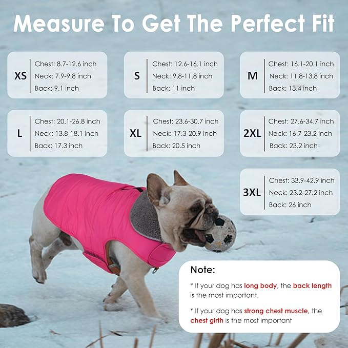 Dog Winter Coat, Waterproof Dog Jacket with Leash Hole, Reflective Adjustable Pet Snow Vest, Warm Fleece Sweater for Small Medium Large Dogs - Pink, 3XL