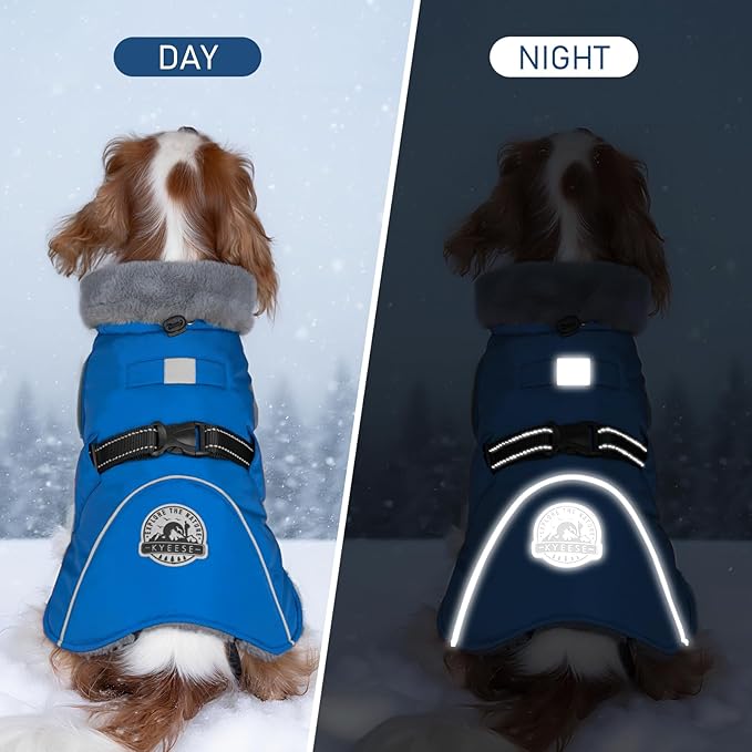 KYEESE Waterproof Dog Coat, Windproof Warm Winter Jacket with Leash Hole, Reflective Cold Weather Dog Coats for Small Dogs, Outdoor Pet Coat Cozy Puppy Jacket Thick Fleece Lined, Blue, Small