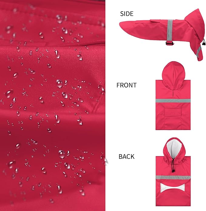 NACOCO Large Dog Raincoat Adjustable Pet Water Proof Clothes Lightweight Rain Jacket Poncho Hoodies with Strip Reflective (XL, Red)