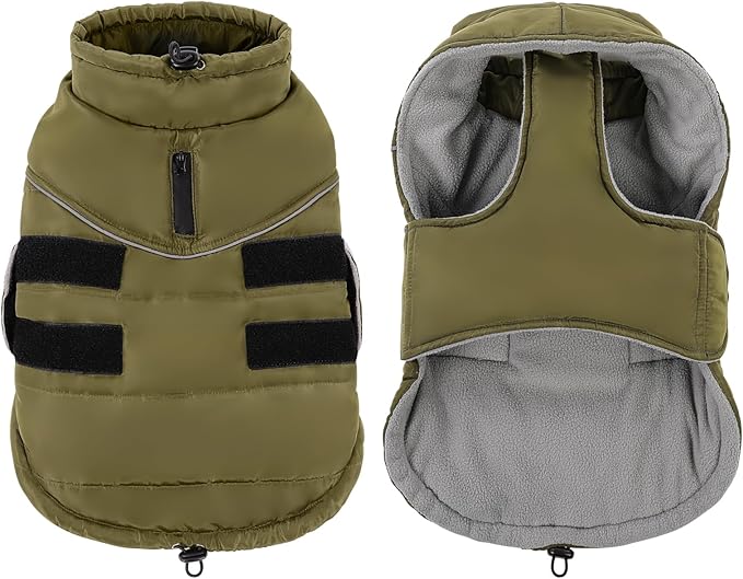 Peferhouse Warm Winter Coat for Large Male Dogs, Cold Weather Windproof Reflective Jacket With Harness Hole, Thick Vest ArmyGreen 4XL