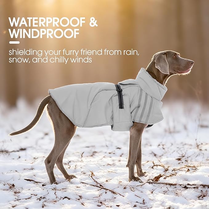 FUAMEY Dog Cold Weather Coats,Dog Winter Jackets for Large Dogs Warm Dogs Coat with Reflective Strips Waterproof Pet Snowsuit Thick Paded Pets Vest for Labrador Golden Retriever Grey XL