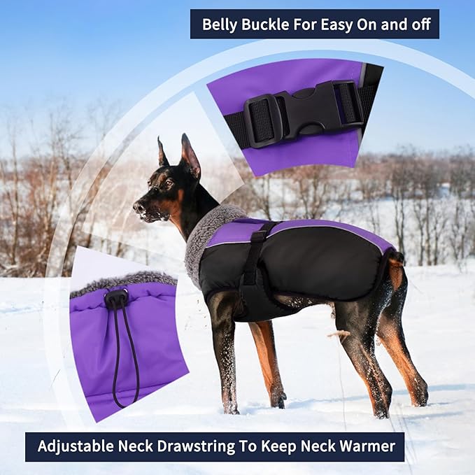 IECOii Extra Warm Dog Coat - Reflective, Adjustable Jacket for Cold Weather, Soft Fleece Turtleneck for Small to Extra Large Dogs