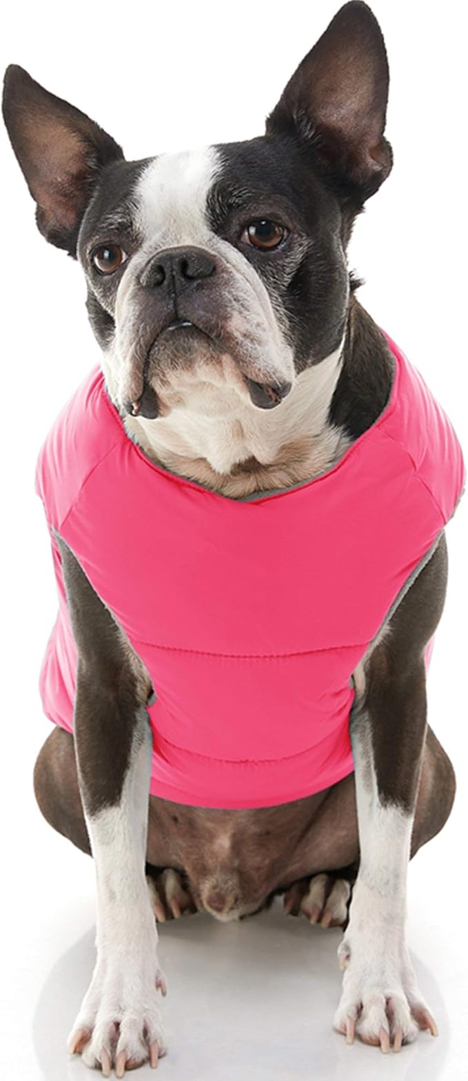 Gooby Padded Vest Dog Jacket - Solid Pink, Large - Warm Zip Up Vest Fleece Jacket with Dual D Ring Leash Water Resistant for Small to Medium Dogs