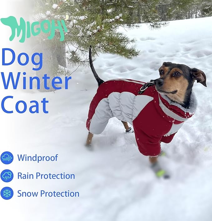 MIGOHI Full Body Dog Coat - Warm Reflective Large Dog Winter Coat with Harness,Turtleneck Fleece Jacket for Dogs,Four-Leg Windproof Puffer Jackets Snowsuit with Zipper for Small Medium Large Dogs,3XL