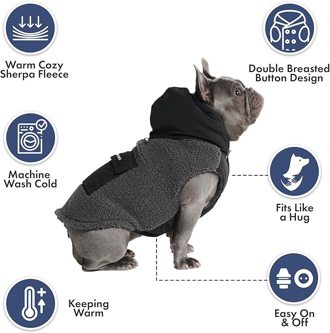 Spark Paws Reversible Dog Sweater, Sherpa Vest with Warm Fleece Lining, Warm Coat for Winter, Suitable for Small Medium, Large, XL XXL Dogs - Black and Grey - XL