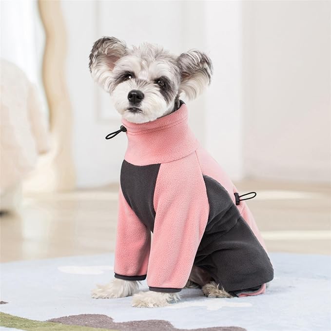 Fleece Dog Coat for Small Medium Dog,Pullover Pajamas Jumpsuit Bodysuit Puppy Coats with Legs, Pet Windproof Warm Cold Weather Jacket Full Body Vest Cozy Snowsuit Outfit Clothes (Pink, M)