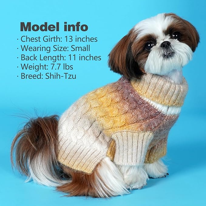 KYEESE Dog Sweater Cable Knit Thick Dog Knitwear Turtleneck Warm with Sleeves Dogs Sweater for Medium Dogs Gradient Color, Brown, XXLarge