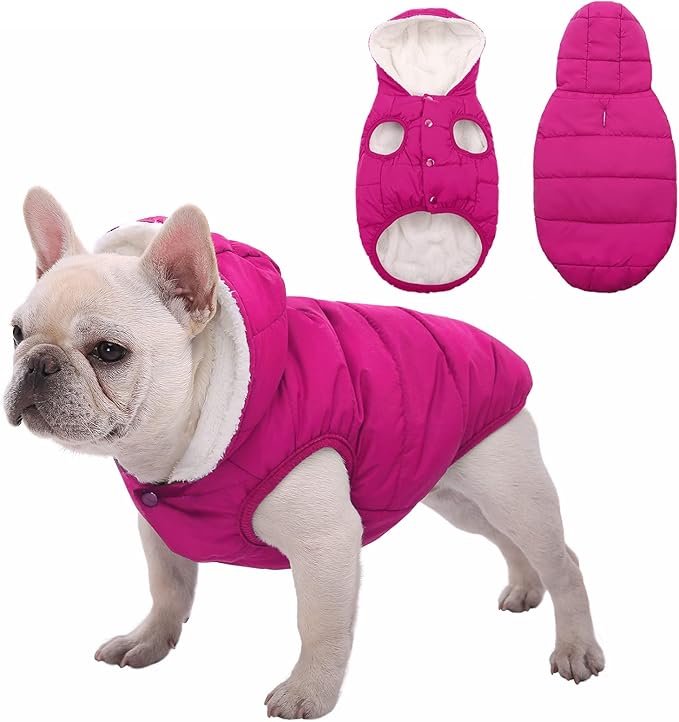 Windproof Waterproof Dog Coat - Fleece & Cotton Lined Warm Dog Jacket, Cold Weather Pet Apparel Clothes Vest - Sizes S to 3XL (Pink)