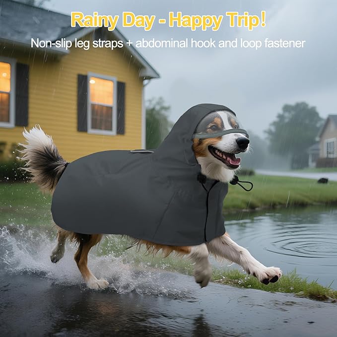 DENTRUN Waterproof Dog Rain Jacket with Hood for Golden Retriever, Husky – Extra-Long Coverage for Heavy Rain, Beach Trips, Dog Parks – Magic Tape & Mesh Lining, XXL