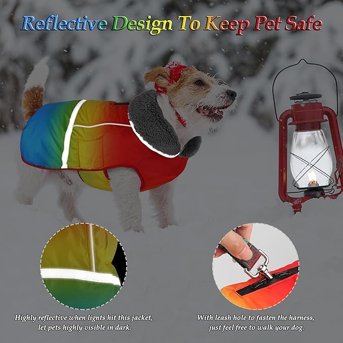 Dogcheer Warm Dog Coat, Waterproof Dog Winter Jacket Christmas Puppy Cold Weather Coats with Buckle, Reflective Adjustable Pet Snow Jacket for Small Medium Large Dogs - Gradient Red-Yellow, 2XL