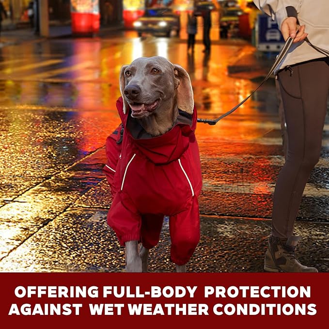 Small Medium Large Dog Raincoat, Waterproof Dogs Rain Jacket, Puppy Side Zipper Reflective Strip Leash Holes Elastic Raincoats