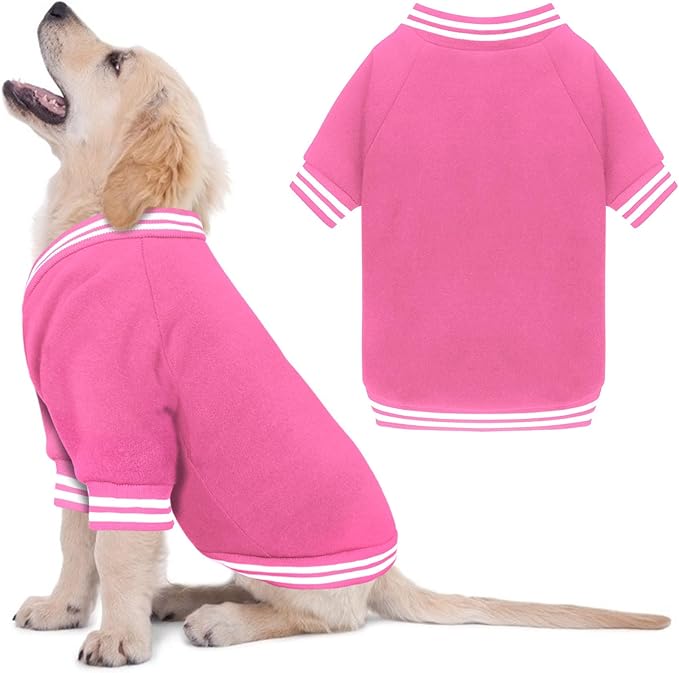 Dog Sweaters for Large Dogs, Brushed Fleece Dog Sweater Baseball Jacket Large Pet Sweater Clothes Soft Warm Boy Girl Pet(Pink-L)