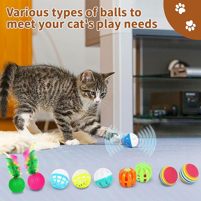 25-Piece Cat Toys Kit with Rainbow Cube Tunnel - Interactive Cat Toy Bundle for Indoor Cats, Kitten Playtime Variety Set Includes Springs, Balls, Mice & Noise Toys