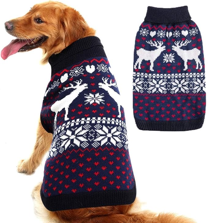 SCENEREAL Dog Sweater for Medium Size Dog Girls Boys, Turtleneck Pullover Winter Puppy Clothes, Christmas Outfits, Pet Sweatshirt Apparel Knitwear for Frenchie, Beagle, Boston Terrier M