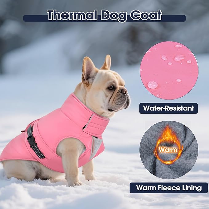 IECOii Dog Coats for Winter - Reflective & Adjustable & Windproof Vest, Quick Release Buckle & Warm Fleece Lined, Waterproof Snow Jacket for Pitbull Walking, Camping, Hiking, Skiing, Pink, Size XL