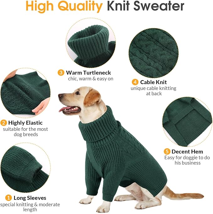 Queenmore XS Dog Sweater, Dog Sweaters for Small Dogs Girl or Boy, Dog Christmas Sweater XSmall, Winter Puppy Doggie Sweatshirt Knitwear, Pet Chunky Warm Coat for Medium Large Size Dogs, Green XS