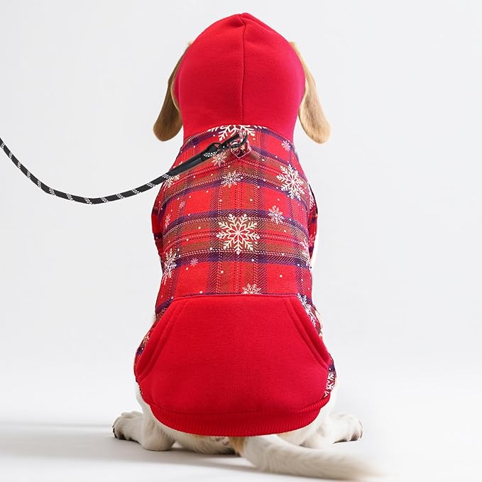 PUPTECK Fall Winter Dog Hoodie Pet Sweatshirt Soft Warm Clothes Fleece Lined with Hat for Small Medium Large Dogs, Pocket Design, Snow M