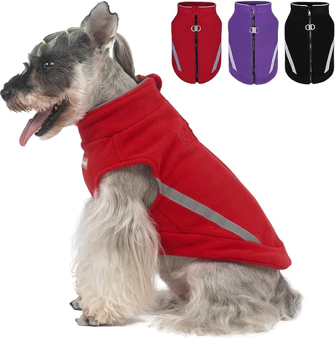 EXPAWLORER Dog Fleece Vest Jacket Sweater for Small Medium Large Dogs, Cold Weather Winter Coat Hoodie with Leash D-Ring and Zipper, Reflective Warm Sleeveless Puppy Clothes for S M L Boys Girls Cats