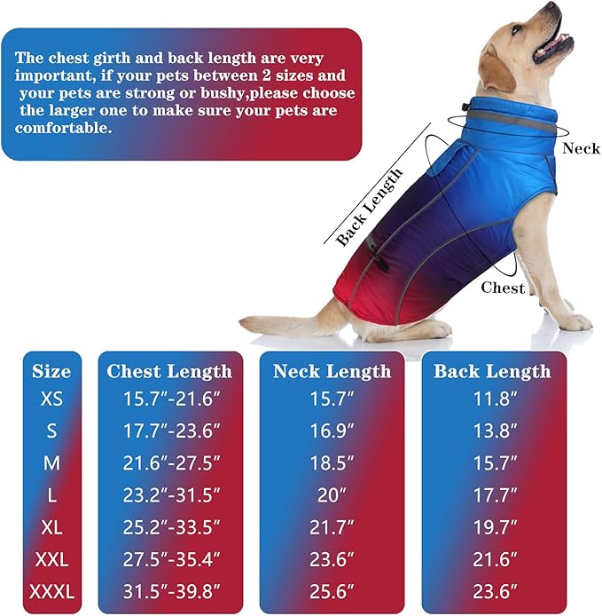 Doglay Dog Winter Coat, Waterproof Dog Jacket with Pocket, Reflective Turtleneck Pet Winter Jackets, Warm Puppy Snow Jacket for Small Medium Large Dogs