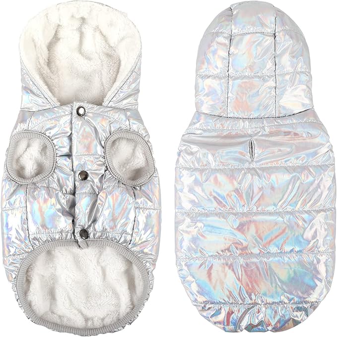 Fleece Hoodie, Windproof Waterproof Coat, Winter Warm Jacket, Cold Weather Pet Apparel Clothes Vest for Small Medium Large Dogs (3XL, Silver)