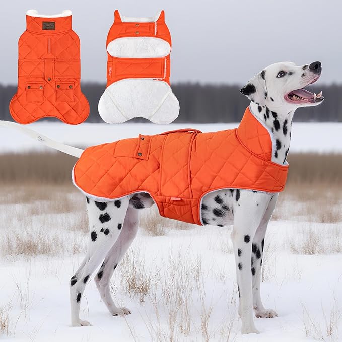 KYEESE Dog Coat Soft Pet Sweater with Leash Hole Windproof Dogs Jacket with Fleece Lined Waterproof Dog Coats for Large Dogs Warm Cat Clothes for Cold Weather Thick Pet Winter Puffer Coat with Pocket