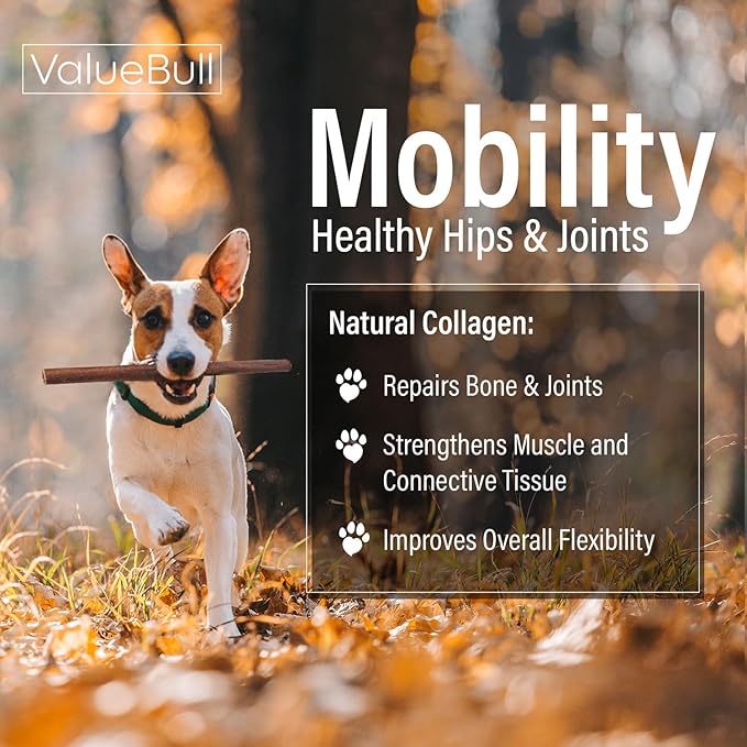 ValueBull Collagen Sticks for Dogs, 12 Inch Thick Chews, Natural Long-Lasting Dog Treats, 200 Count Bulk Pack - Supports Joints, Skin & Coat with Chondroitin & Glucosamine