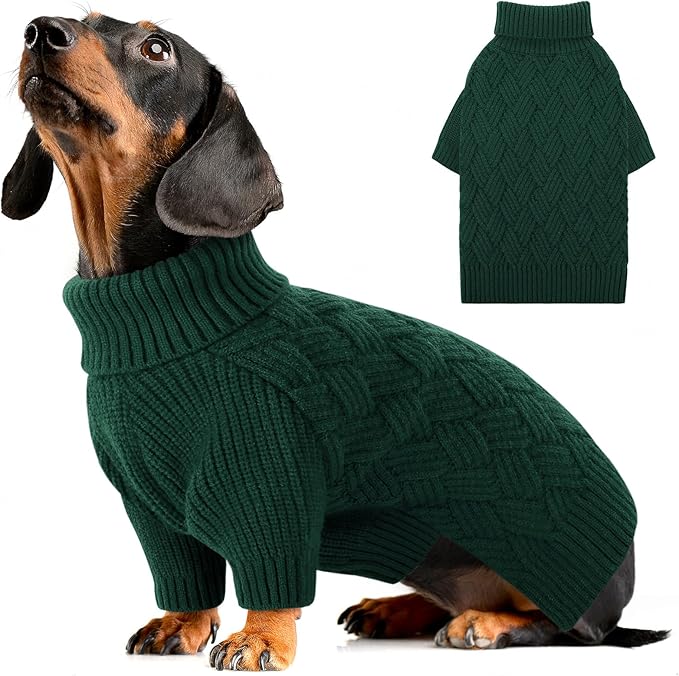 AOFITEE Dog Sweater, Turtleneck Dog Sweaters for Small Dogs Female, Dogs Winter Sweaters Girl Boy, Small Pet Christmas Sweater, Classic Cable Holiday Knitwear for Pug Dachshund (Green, S)