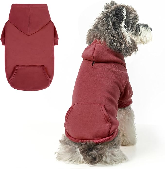 SCENEREAL Dog Hoodie Sweaters for Small Medium Large Size Dogs, Fleece Dog Sweatshirt with Hat and Pocket,Soft Cold Winter All Weather Dog Clothes for S to XL Sized Dogs, Burgundy S