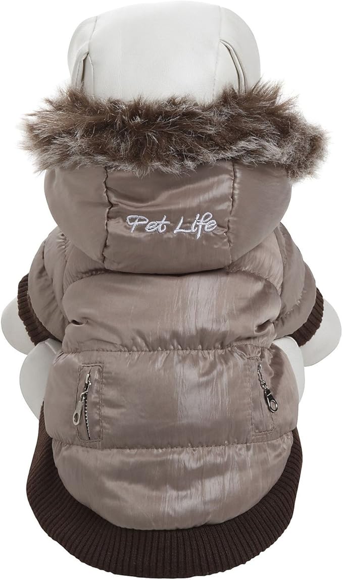 Pet Life Fashion Parka with Removable Hood - Tan Metallic - Medium