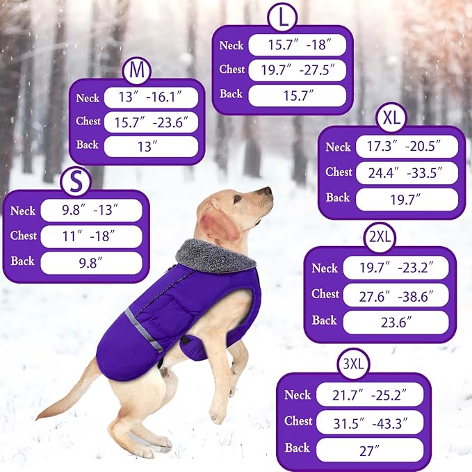 Doglay Dog Coat, Waterproof Dog Jacket Pet Winter Coat for Cold Weather with Thicken Furry Collar, Reflective Puppy Winter Jacket Warm Fleece Lining for Small Medium Large Pets