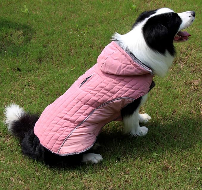 Fleece Dog Hoodie for Large Dogs Super Warm Doggie Jacket for Cold Winter Dog Coats,Pink XXXL