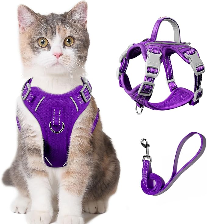 Cat Harness and Leash Set for Walking Escape Proof for Small Large cat Kitten Harness with ID tag Pocket (Purple,XXS)