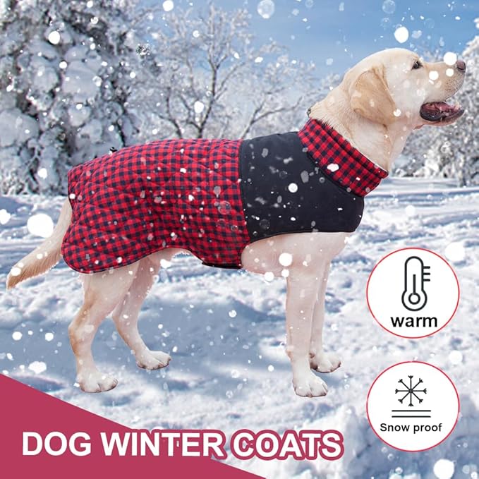 Dog Jackets for Winter, Reversible Dog Coat Windproof Waterproof Jackets for Cold Weather, British Style Plaid Coats Warm Vest for Small Medium Large Dogs (RED, 4XL)