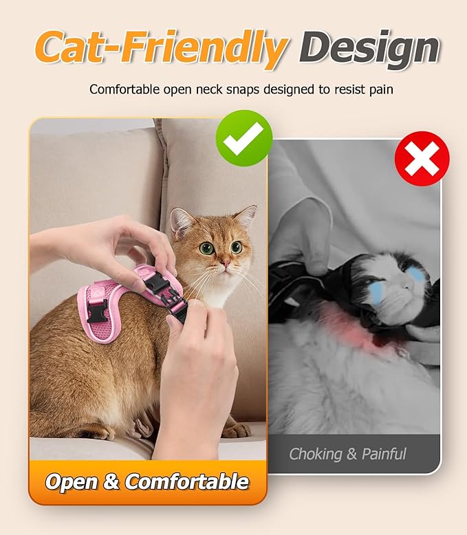 Halypet Cat Harness and Leash Set [MAX Safety 4th-Gen Upgrade] Escape Proof Adjustable Cat Leash Comfortable Soft Vest Easy to Wear Kitten Harness with Reflective Strip for Cats Walking, M Pink