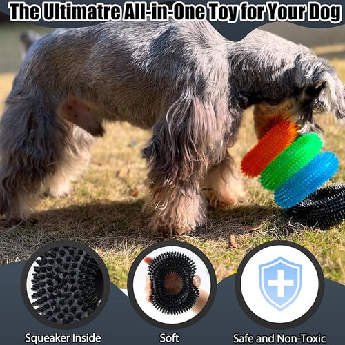 ADUCK Dog Squeaky Chew Toys for Aggressive Chewers, Small Medium Large Dogs Teeth Cleaning Soft Natural Rubber Float Toy for Indoor Outdoor Water Pool, Donut Ring Design 4.92 inch, Black