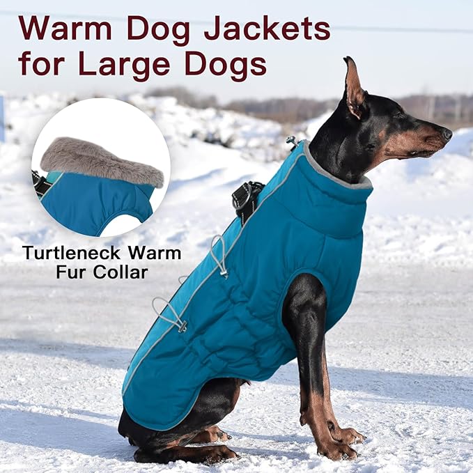 Dog Coat for Large Dogs, Dog Winter Jacket-X Large Warm Zip Up Snowsuit Dog Harness Vest Reflective Water-Resistant Dog Coat Dog Snow Jacket for Large Dogs Beagle, Corgi, Green