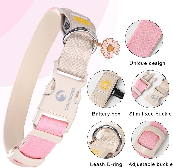 DOGWONG LED Dog Collar - Heavy Duty Light up Collars - Rechargeable Waterproof - Lighted Dog Collar for Night Walking, Hiking, Camping(Pink,L)